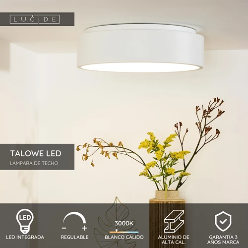 Lucide TALOWE LED - Lámpara de techo - Ø 45,5 cm - LED Regul. - 1x30W 3000K - Blanco - USP